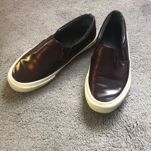 Burgundy Glossy Slip-On Sneakers